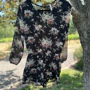 Orange Creek Black Floral Romper